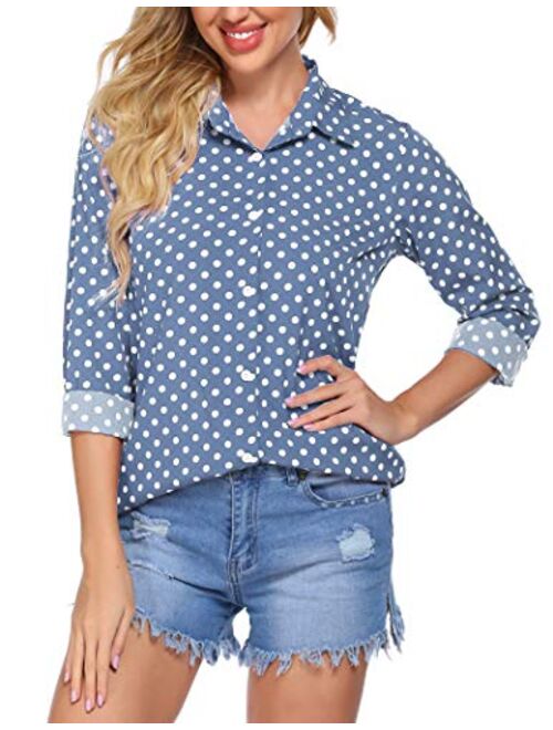 Zeagoo Women's Button Down Shirt Long Sleeve Collared Tops Chiffon Blouse for Women