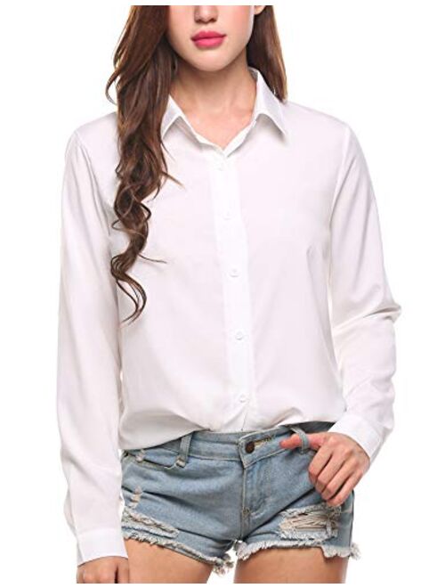 Zeagoo Women's Button Down Shirt Long Sleeve Collared Tops Chiffon Blouse for Women