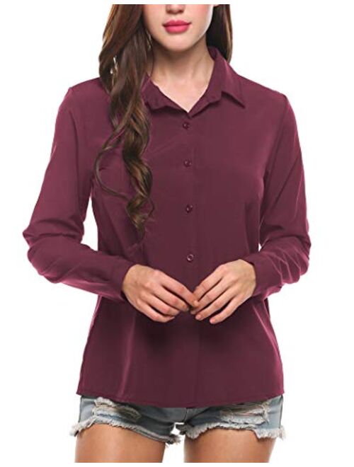 Zeagoo Women's Button Down Shirt Long Sleeve Collared Tops Chiffon Blouse for Women