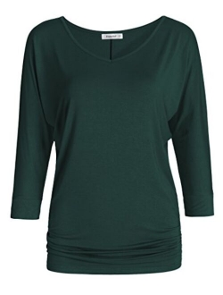 Esenchel Women's V-Neck Dolman Top 3/4 Sleeves Drape Shirt