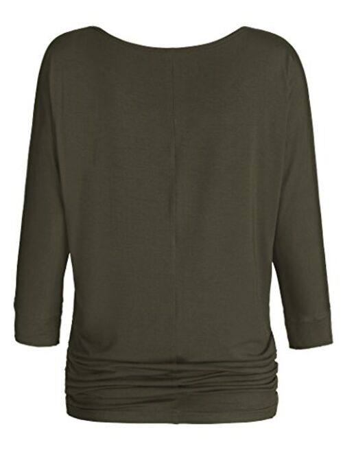 Esenchel Women's V-Neck Dolman Top 3/4 Sleeves Drape Shirt