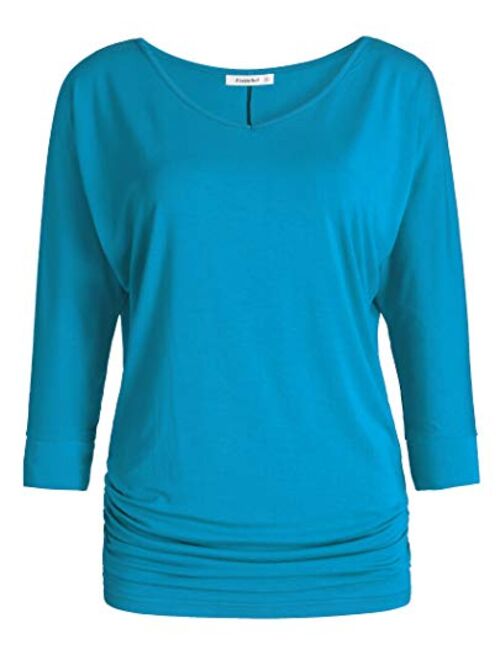 Esenchel Women's V-Neck Dolman Top 3/4 Sleeves Drape Shirt