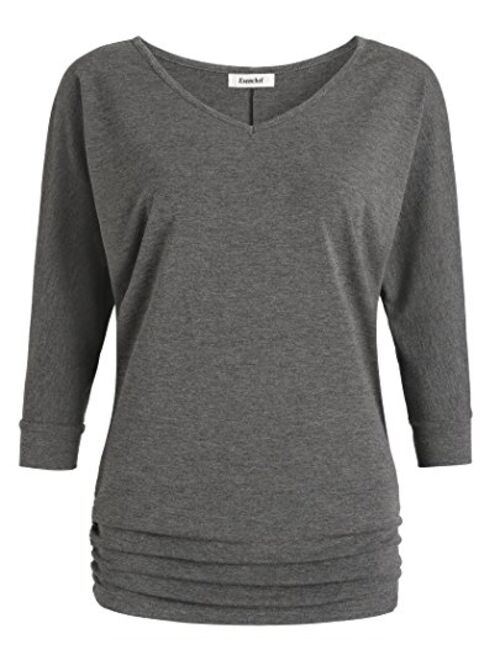 Esenchel Women's V-Neck Dolman Top 3/4 Sleeves Drape Shirt