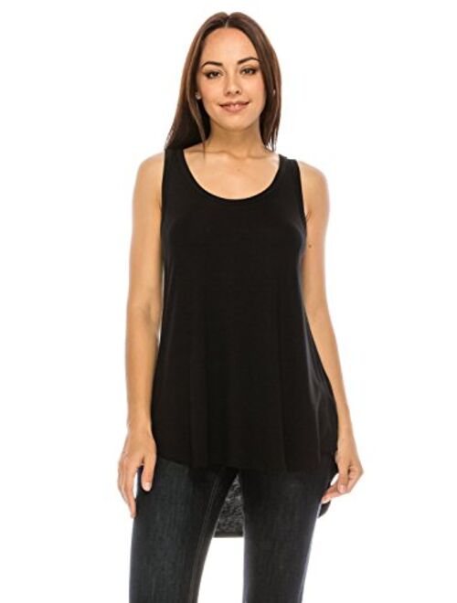 LUVAGE Women's High Low Tunic Tank Top Shirt - Casual Sleeveless Loose Fit Tops