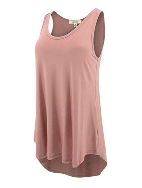 LUVAGE Women's High Low Tunic Tank Top Shirt - Casual Sleeveless Loose Fit Tops