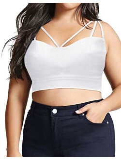 HDE Women's Plus Size Spaghetti Strap Cami Bralette Bustier Crop Top