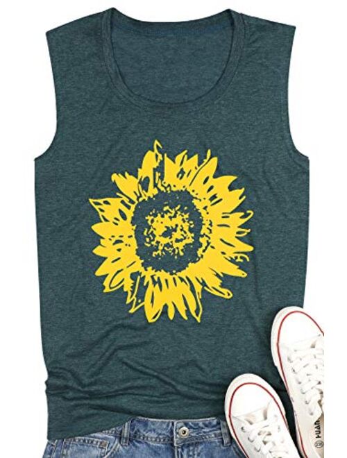 LOTUCY Sunflower Tank Tops Women Sunflower Print Vest Sleeveless T-Shirt Teen Girls Funny Graphic Tee Casual Vacation Shirt