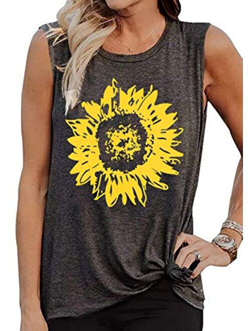 LOTUCY Sunflower Tank Tops Women Sunflower Print Vest Sleeveless T-Shirt Teen Girls Funny Graphic Tee Casual Vacation Shirt