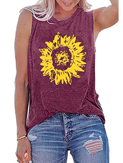 LOTUCY Sunflower Tank Tops Women Sunflower Print Vest Sleeveless T-Shirt Teen Girls Funny Graphic Tee Casual Vacation Shirt