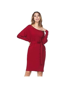 HOOYON Plus Size Dress Women's Off Shoulder Short/Long Sleeve Bodycon Mini Dress