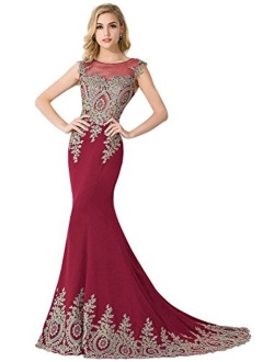 MisShow Women's Embroidery Lace Long Mermaid Formal Evening Prom Dresses