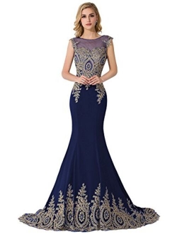 MisShow Women's Embroidery Lace Long Mermaid Formal Evening Prom Dresses