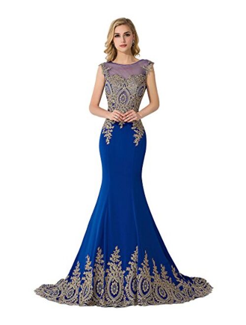 MisShow Women's Embroidery Lace Long Mermaid Formal Evening Prom Dresses