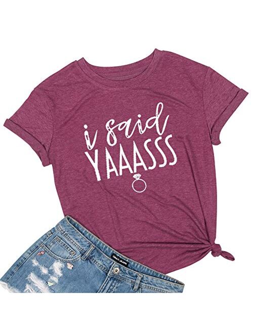 Bride T Shirt I Said Yaass Diamond Ring Wedding Honeymoon Shirts Women Vacation Bachelorette Party Tees Tops