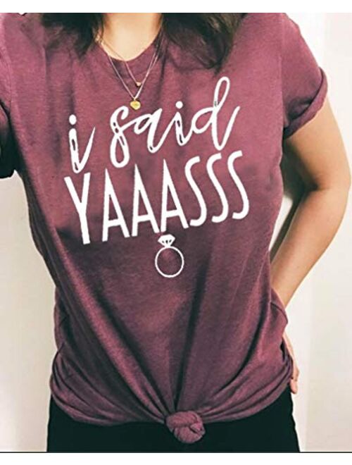 Bride T Shirt I Said Yaass Diamond Ring Wedding Honeymoon Shirts Women Vacation Bachelorette Party Tees Tops