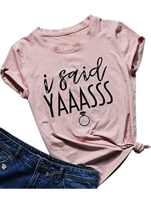 Bride T Shirt I Said Yaass Diamond Ring Wedding Honeymoon Shirts Women Vacation Bachelorette Party Tees Tops