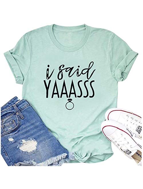 Bride T Shirt I Said Yaass Diamond Ring Wedding Honeymoon Shirts Women Vacation Bachelorette Party Tees Tops