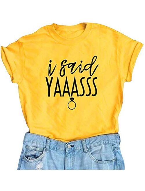 Bride T Shirt I Said Yaass Diamond Ring Wedding Honeymoon Shirts Women Vacation Bachelorette Party Tees Tops