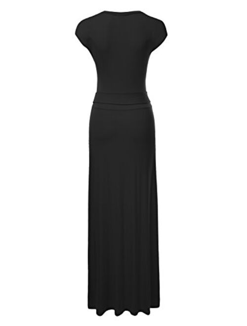 NINEXIS Women's V-Neck Cap Sleeve Waist Wrap Front Maxi Dress