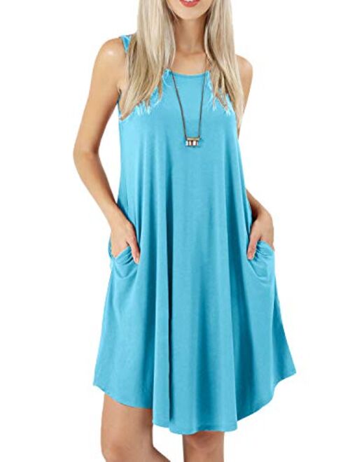 peassa Women's Sleeveless Pockets Casual Swing T-Shirt Short Dresses