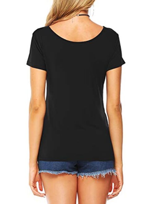 Amoretu Women Casual Short Sleeve Criss Cross V-Neck Summer T-Shirt Blouse Tops