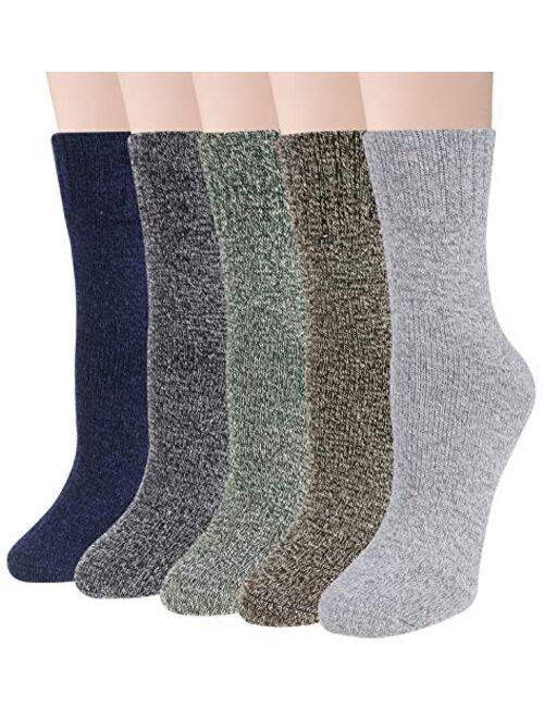 Justay 5 Pairs Womens Wool Socks Vintage Soft Cabin Warm Socks Thick Knit Cozy Winter Socks for Women Gifts