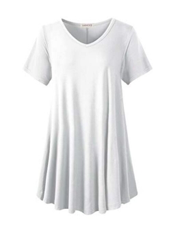 LARACE Tunics Short Sleeve Plus Size Casual Tops for Women V Neck Loose Fit Flowy Clothing for Leggings