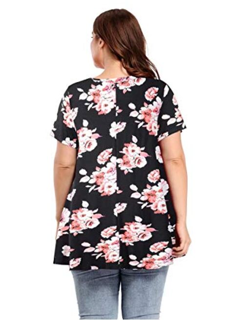 LARACE Tunics Short Sleeve Plus Size Casual Tops for Women V Neck Loose Fit Flowy Clothing for Leggings