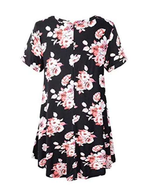 LARACE Tunics Short Sleeve Plus Size Casual Tops for Women V Neck Loose Fit Flowy Clothing for Leggings