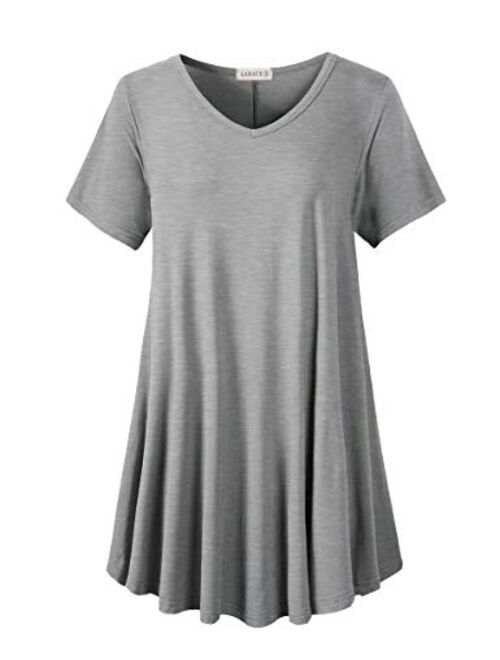 LARACE Tunics Short Sleeve Plus Size Casual Tops for Women V Neck Loose Fit Flowy Clothing for Leggings