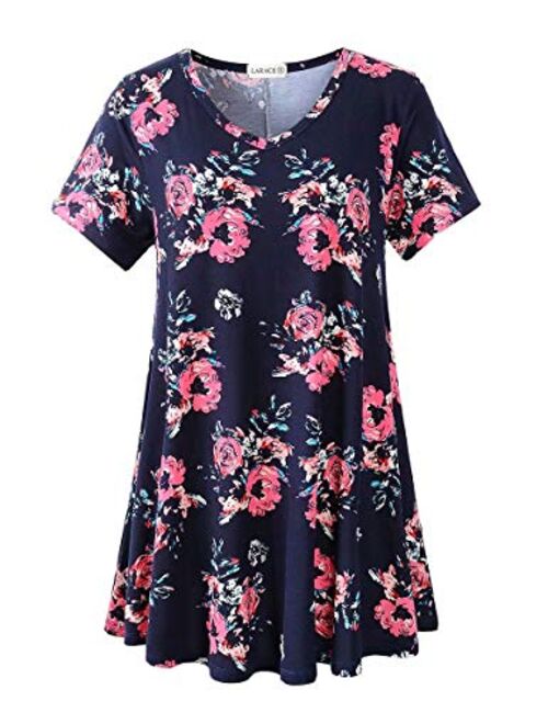 LARACE Tunics Short Sleeve Plus Size Casual Tops for Women V Neck Loose Fit Flowy Clothing for Leggings