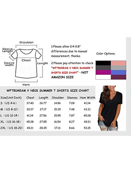 WFTBDREAM Womens Short Sleeve V Neck T Shirts Casual Rolled Sleeve Side Split Tops