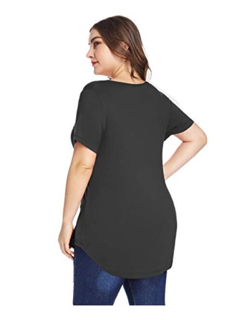 MONNURO Womens Plus Size Shirts Casual V Neck Short Sleeve Tunic Top with Pocket