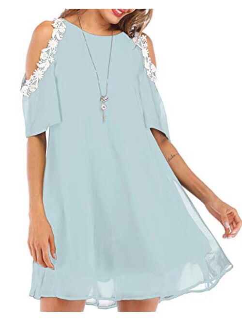 Aofur Summer Chiffon Lace Dress Ladies 2018 Cold Sleeve Casual Plus Size S-XXXXL Sundress Women Solid Elegant Party Dress