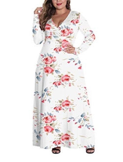 HWOKEFEIYU Women Long Sleeve Loose Plain Casual Plus Size Long Wedding Bridal Party Maxi Dress