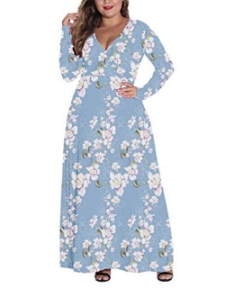 HWOKEFEIYU Women Long Sleeve Loose Plain Casual Plus Size Long Wedding Bridal Party Maxi Dress