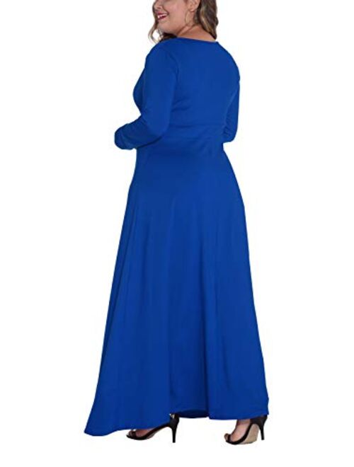 HWOKEFEIYU Women Long Sleeve Loose Plain Casual Plus Size Long Wedding Bridal Party Maxi Dress