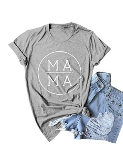 Mama Letter Printed T-Shirt for Women Blessed Mama Shirt Short Sleeve Graphic Tops Tee Casual Blouse