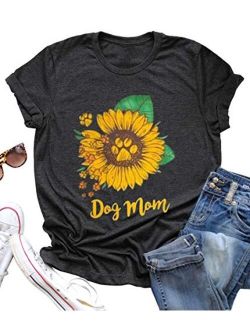 Dog Mom Shirt Tees for Women Letter Print Dog Lover Tees Sunflower Casual Short Sleeve Mom Gift Tops