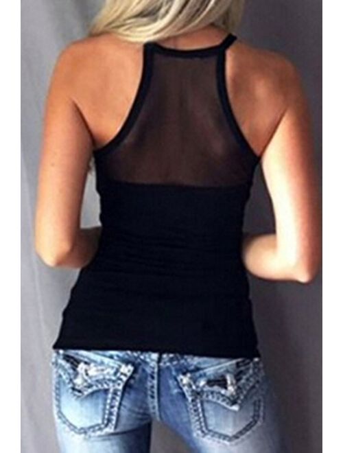 Mitario Femiego Womens Sexy Tank Gauze Low-Cut Bodycon Party Clubwear Shirt