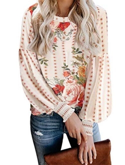 Actloe 2020 Women V Neck Floral Printed Front Tie Knot Blouses Casual Long Sleeve Tops and Shirts