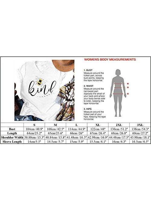 Womens Be Kind Graphic Tees V Neck Cute Printed Summer Casual T Shirts Tops