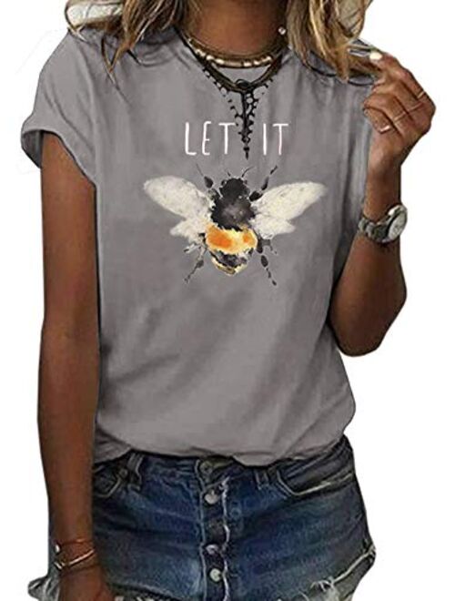 Womens Be Kind Graphic Tees V Neck Cute Printed Summer Casual T Shirts Tops