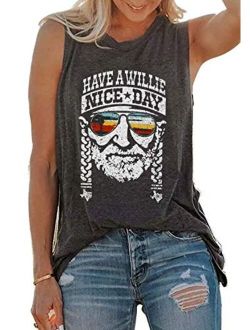 Have A Willie Nice Day Tank Tops Womens Vintage Country Music Sleeveless T Shirt Summer Cute Letter Graphic Tee