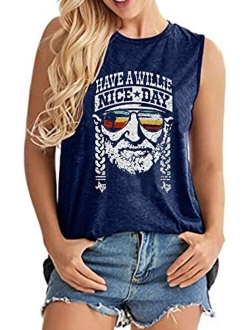 Have A Willie Nice Day Tank Tops Womens Vintage Country Music Sleeveless T Shirt Summer Cute Letter Graphic Tee