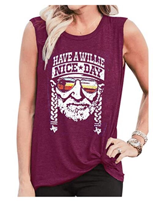 Have A Willie Nice Day Tank Tops Womens Vintage Country Music Sleeveless T Shirt Summer Cute Letter Graphic Tee