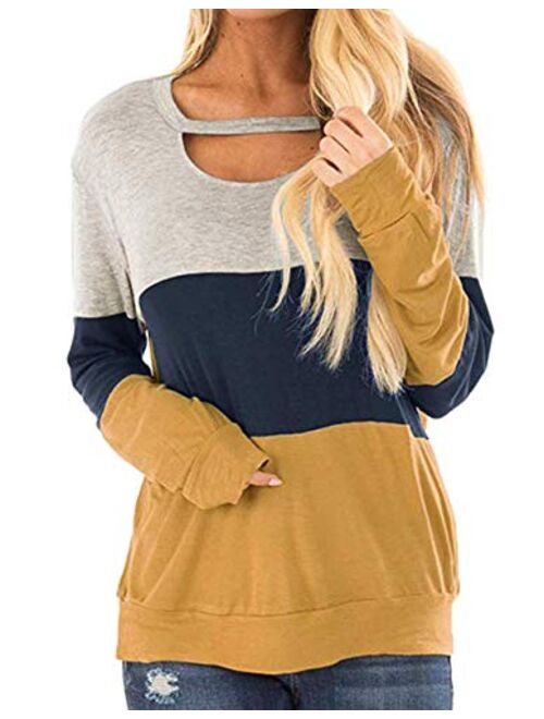 Defal Women's Sexy V-Neck Cold Shoulder Long Sleeve Blouse Shirt Slim Lace-Up Ribbed Stretchy T-Shirt Top