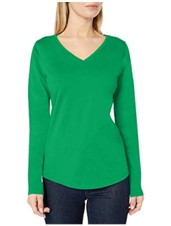 Women's Classic-Fit 100% Cotton Long-Sleeve V-Neck T-Shirt