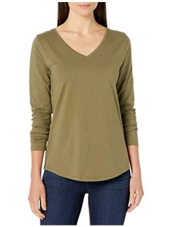 Women's Classic-Fit 100% Cotton Long-Sleeve V-Neck T-Shirt