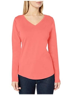 Women's Classic-Fit 100% Cotton Long-Sleeve V-Neck T-Shirt